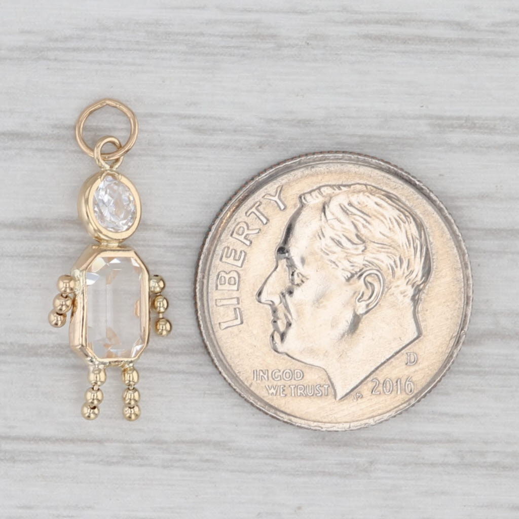 Cubic Zirconia Glass May Birthstone Girl Charm 14k Yellow Gold Pendant