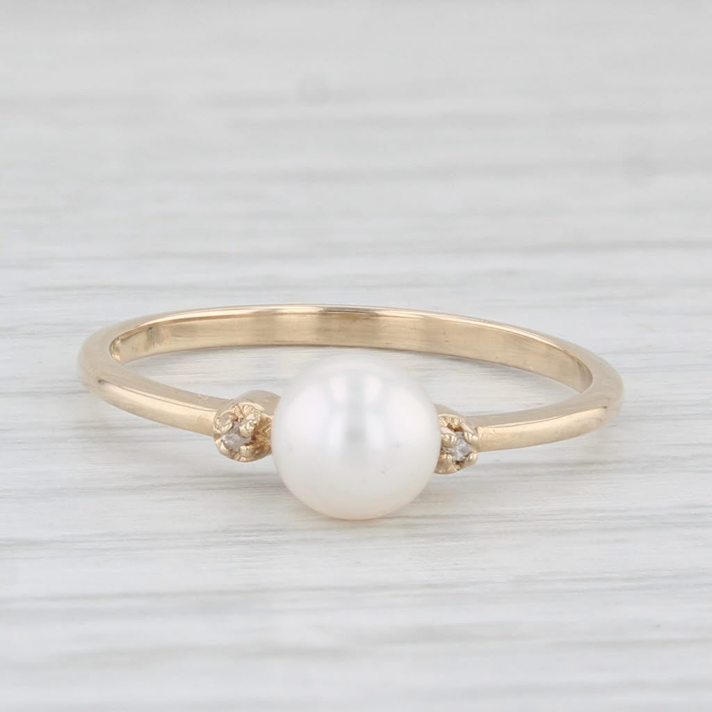 Light Gray Cultured Pearl Solitaire Ring 14k Yellow Gold Size 6 Diamond Accents