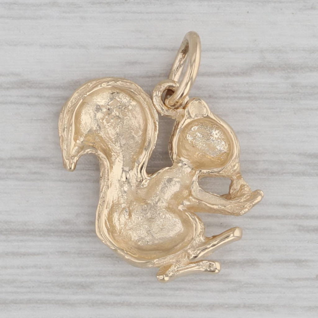 Gray Little Squirrel Charm 14k Yellow Gold Woodland Animal Pendant