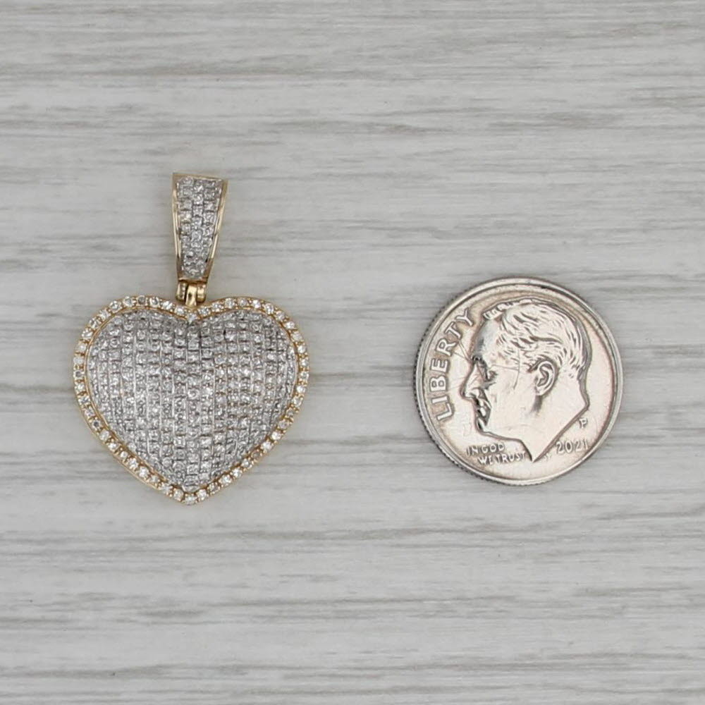 0.60ctw Diamond Pave Puffy Heart Pendant 14k Yellow Gold