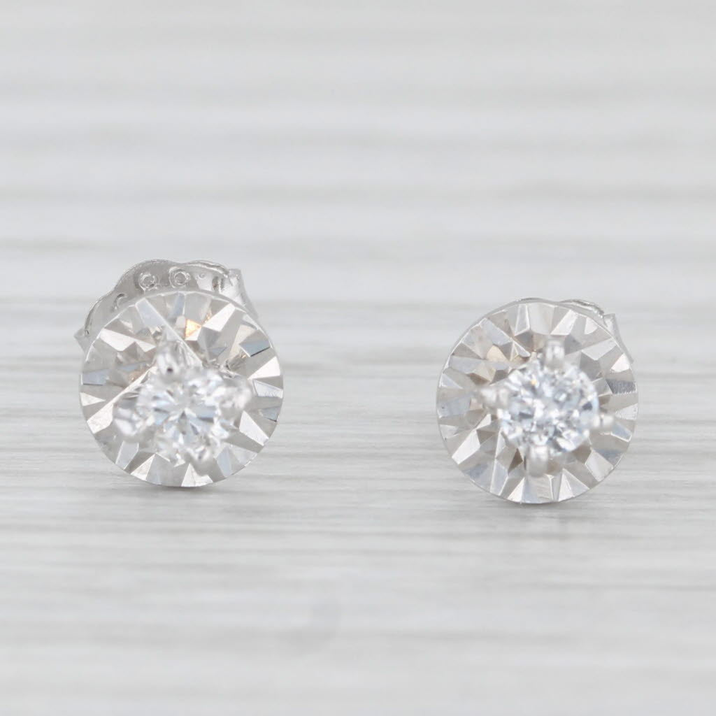 Light Gray 0.14ctw Round Diamond Solitaire Stud Earrings 14k White Gold Vintage