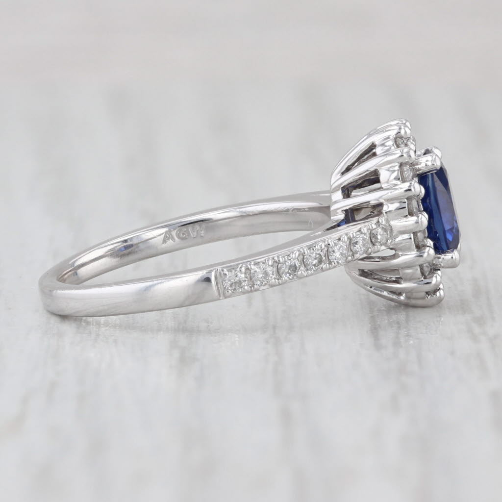 2.58ctw Blue Sapphire Diamond Halo Engagement Ring 14k White Gold Size 7