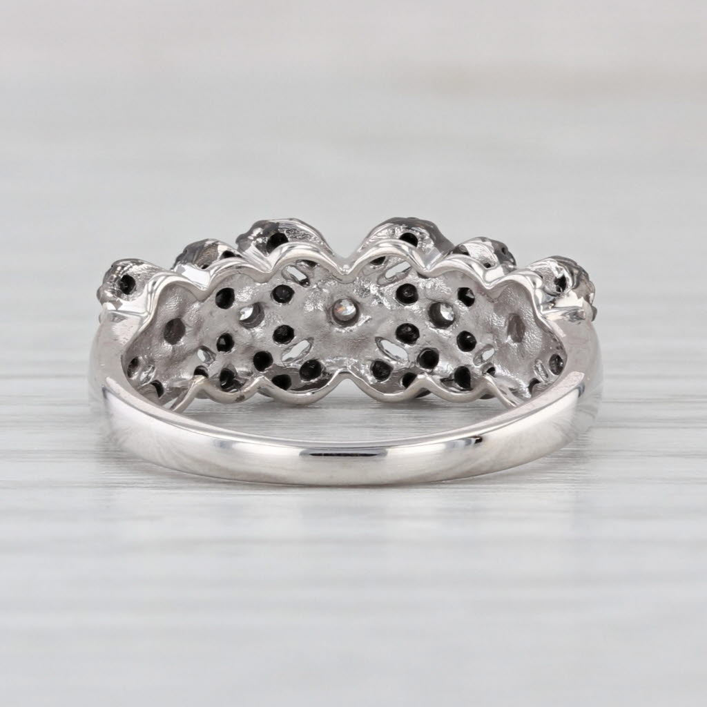 Black White Diamond Cluster Ring 14k White Gold Size 5.75