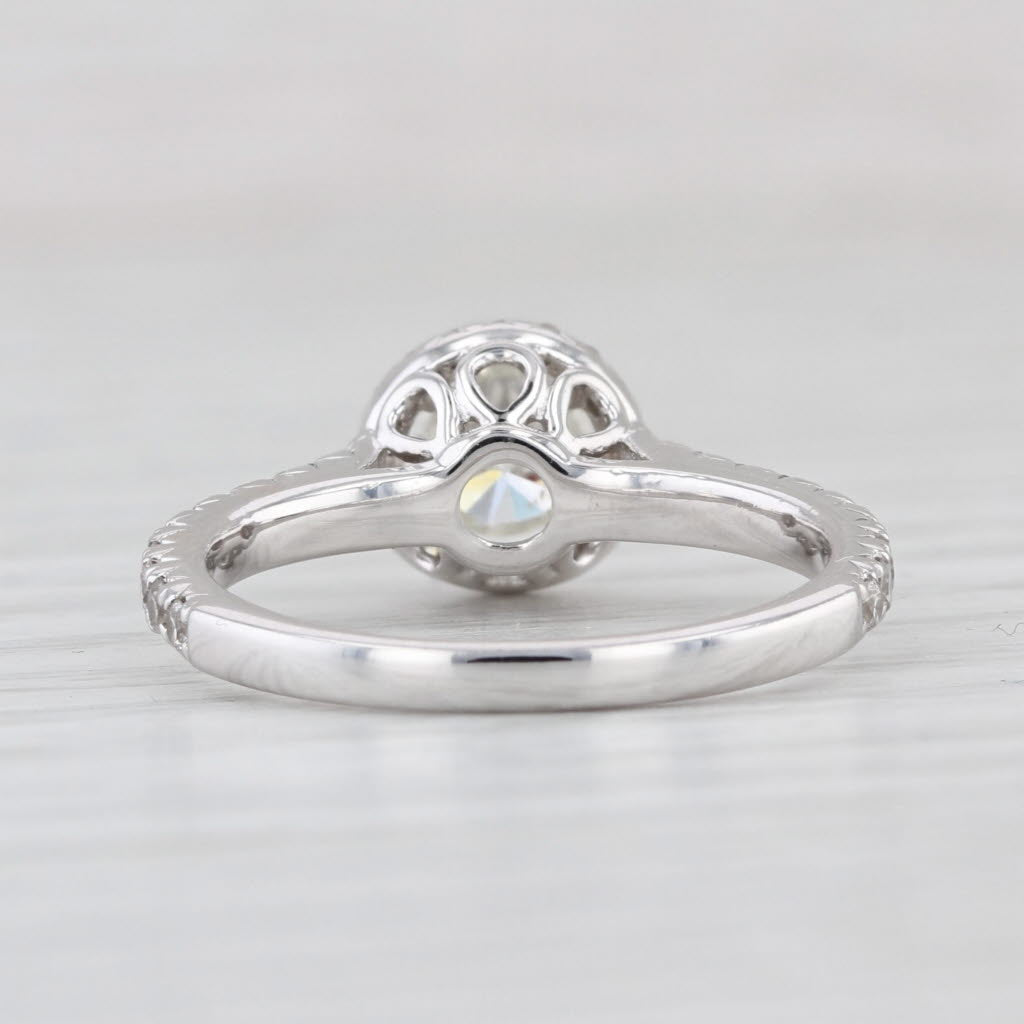 0.90ctw Round Diamond Halo Engagement Ring 14k White Gold Sz 5.75 Cathedral Band