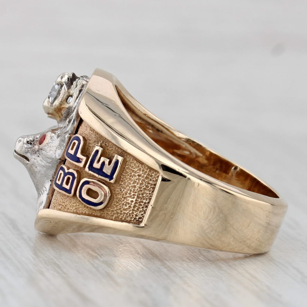 Gray Elks BPOE Signet Ring 14k Yellow White Gold 0.25ct Diamond Size 9.75 Vintage