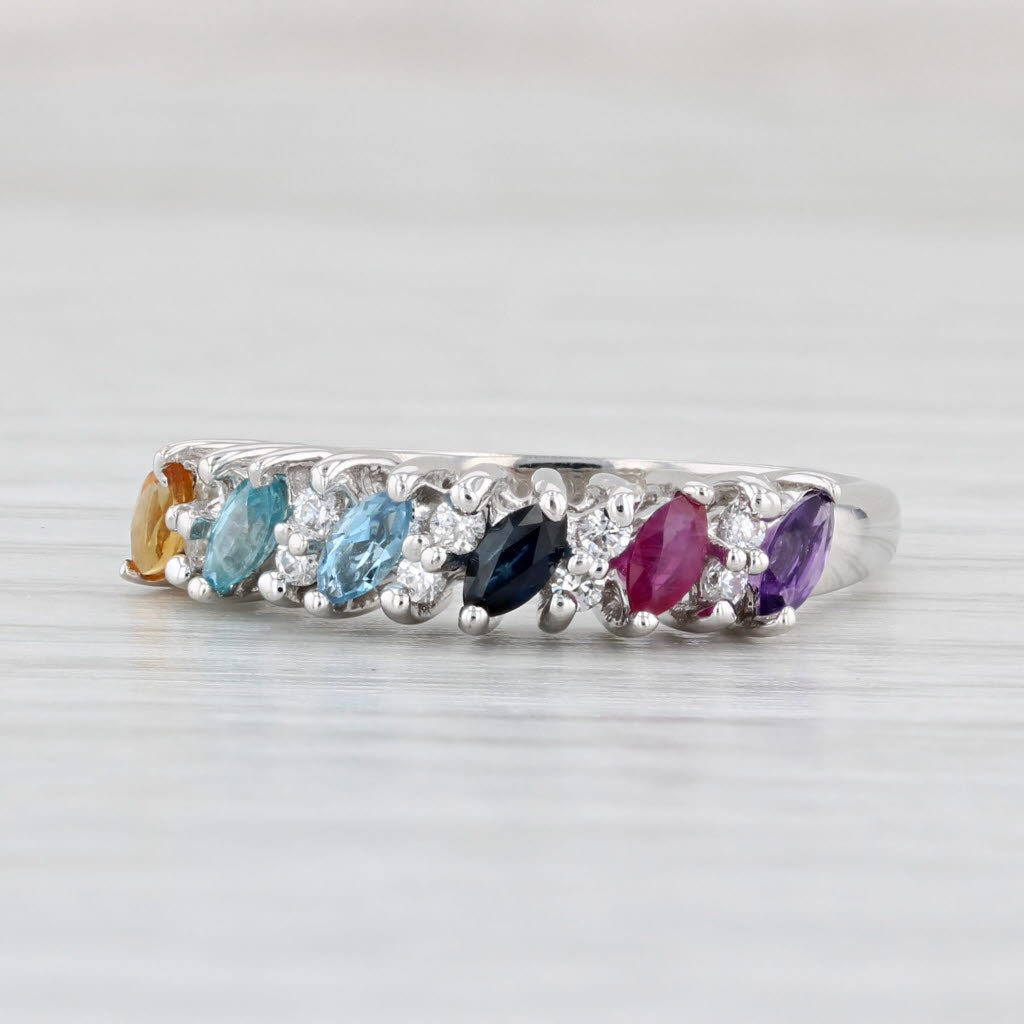 Light Gray 0.79ctw Gemstone Stackable Ring 10k White Gold Size 7 Multi-Stone