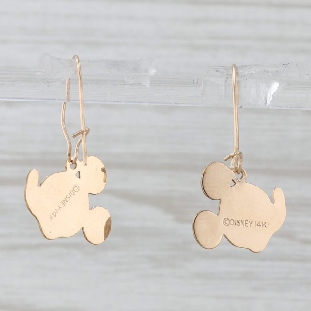 Light Gray Mickey Mouse Dangle Earrings 14k Yellow Gold Disney Cartoon