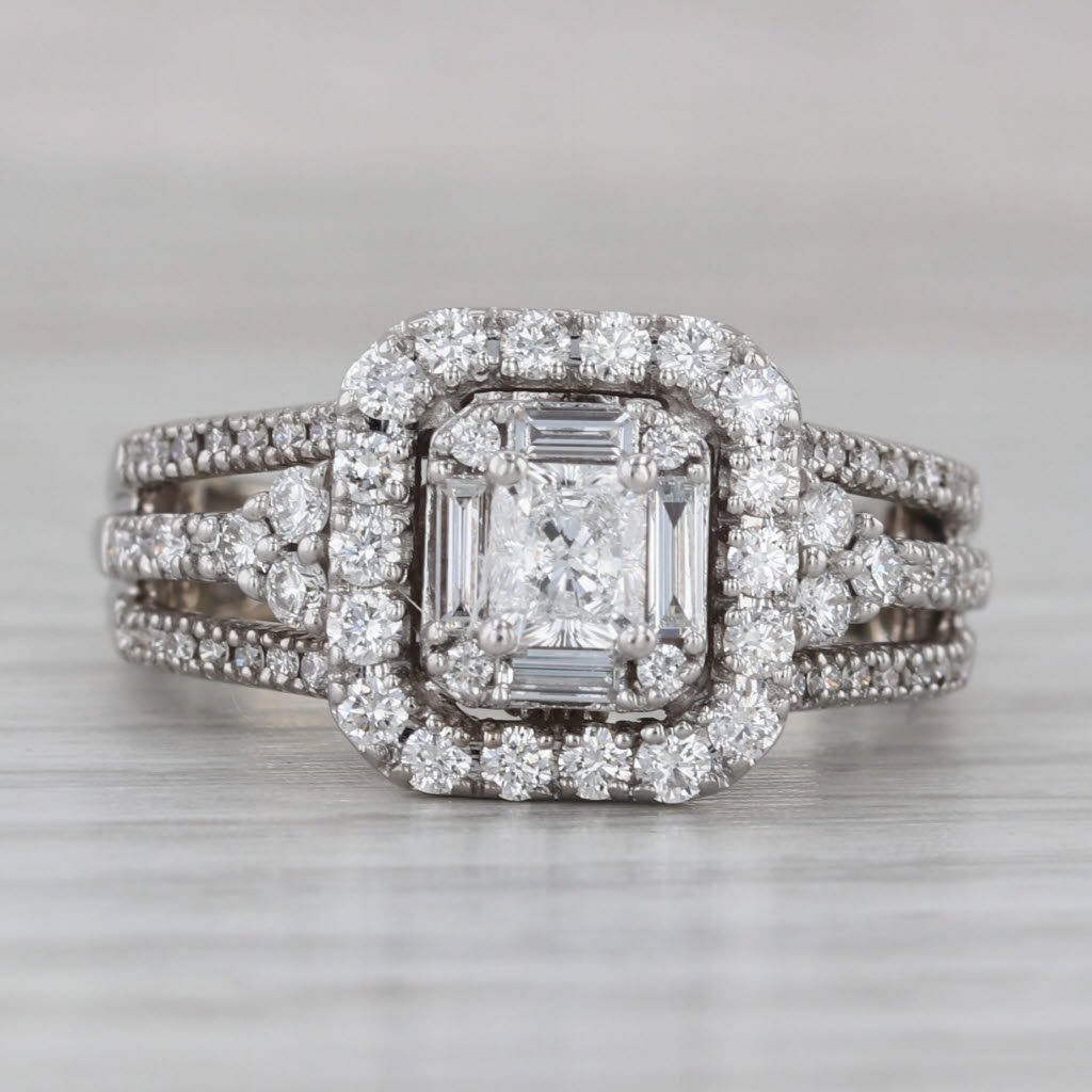 Gray 1.15ctw Diamond Halo Engagement Ring 14k White Gold Size 6.5 Bridal Celebration