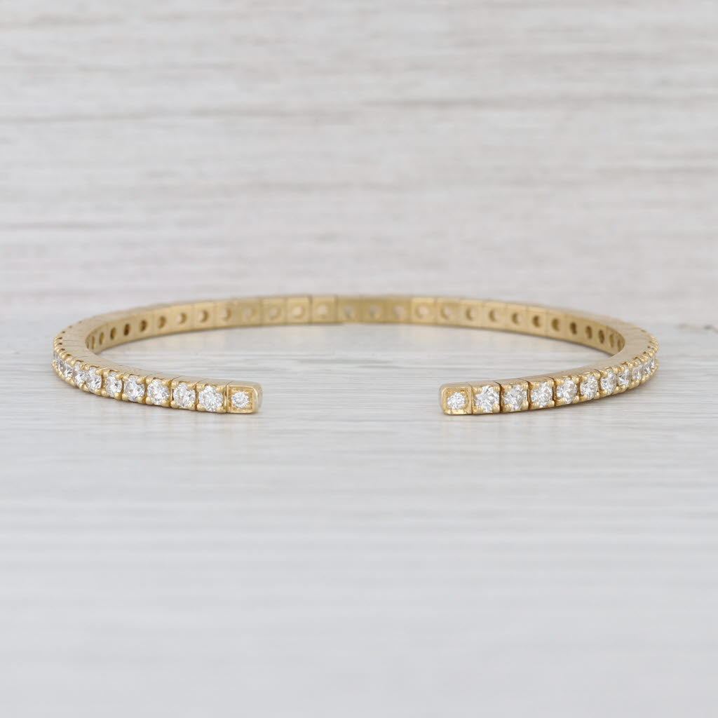 3.60ctw Diamond Cuff Bracelet 18k Yellow Gold 6.25" 3mm Flexible Band