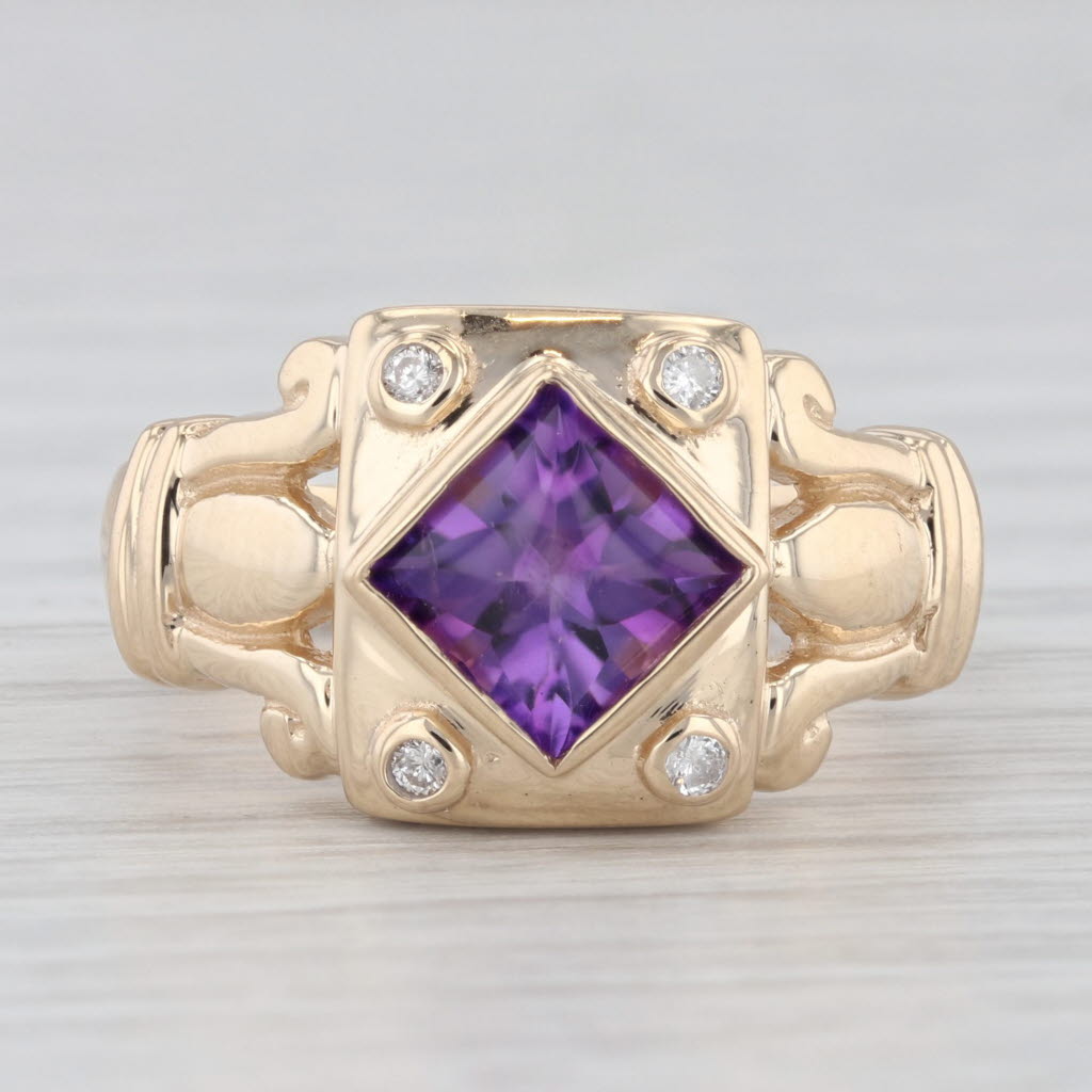 Light Gray 1.36ctw Amethyst Diamond Ring 14k Yellow Gold Size 7