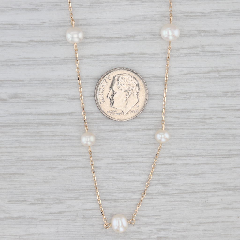 Gray Cultured Pearl Bead Station Necklace 14k Yellow Gold 17" Cable Chain