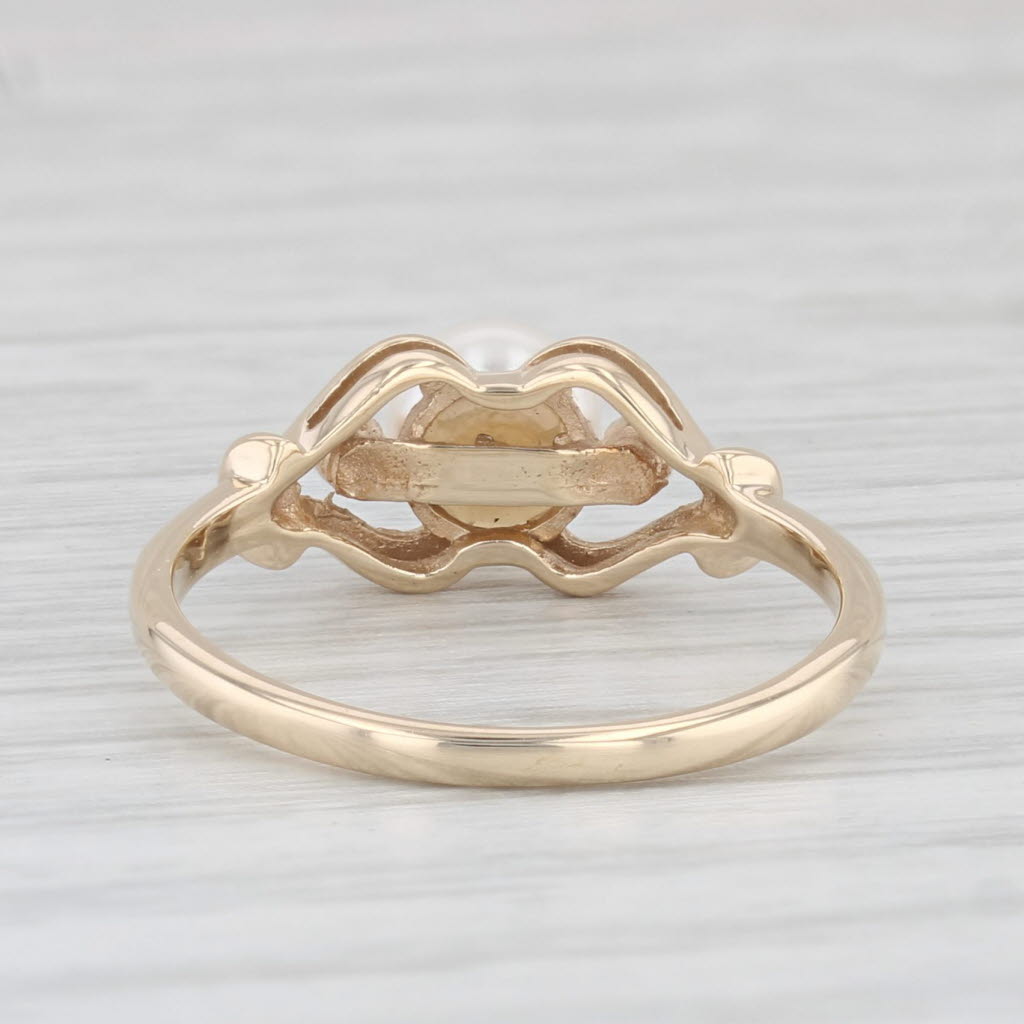 Light Gray Cultured Pearl Diamond Hearts Ring 10k Yellow Gold Size 5.75
