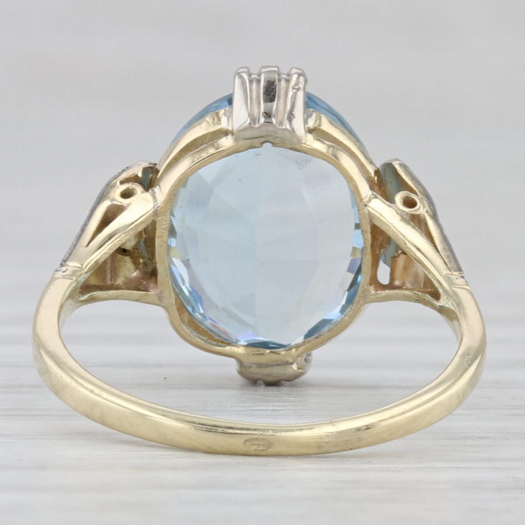 Light Gray Vintage 3.32ctw Oval Aquamarine Diamond Ring 14k White Gold Size 5.5 Oak Leaf