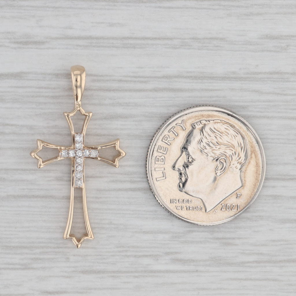 Gray Diamond Accented Cross Pendant 10k Yellow Gold Small Drop