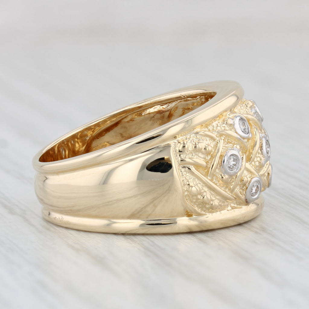 Light Gray 0.15ctw Diamond Basket Weave Ring 14k Yellow Gold Size 7.25