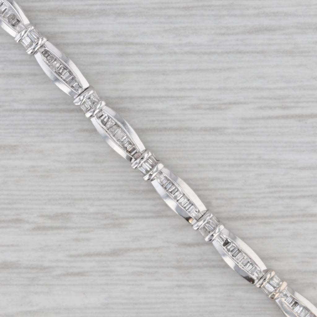 Gray 0.70ctw Diamond Baguette 14k White Gold Tennis Bracelet 8"