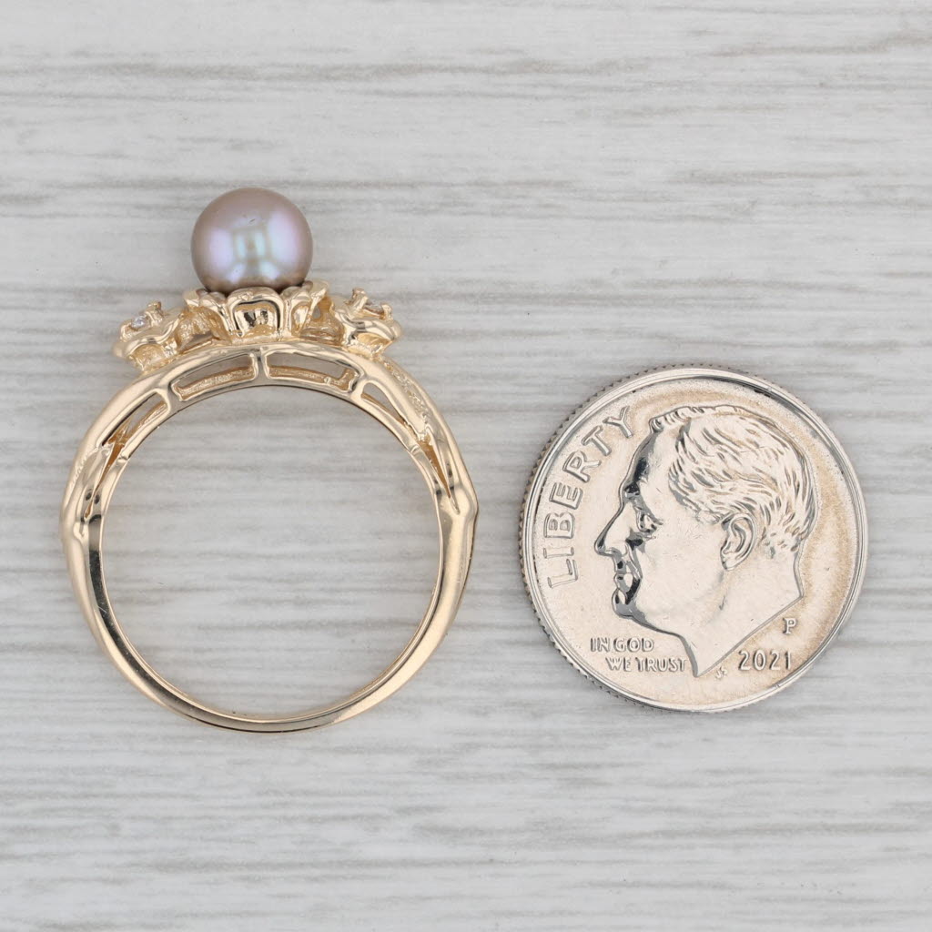 Gray Gray Cultured Pearl Diamond Ring 14k Yellow Gold Size 6.75