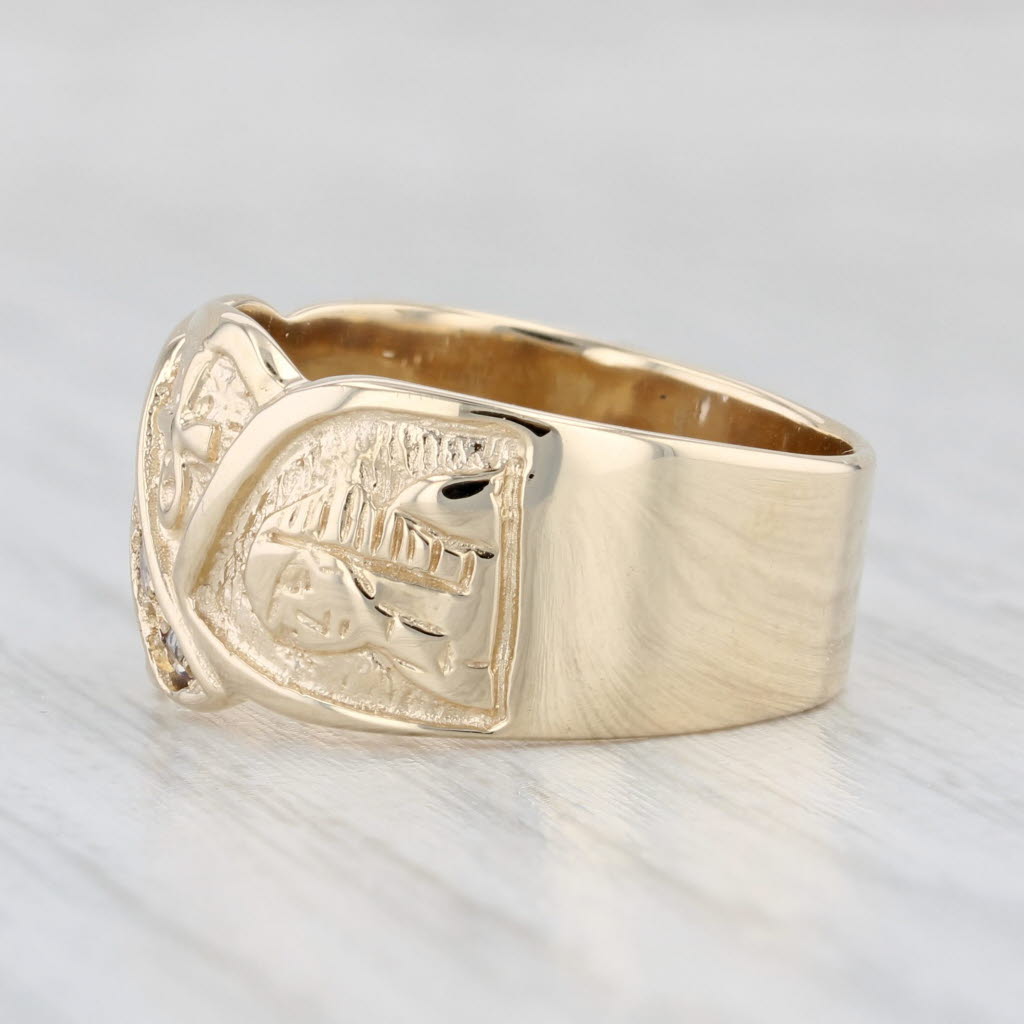 Light Gray 0.18ctw Tanzanite Egyptian Themed Ring 14k Yellow Gold Size 7.75 Figural Vintage