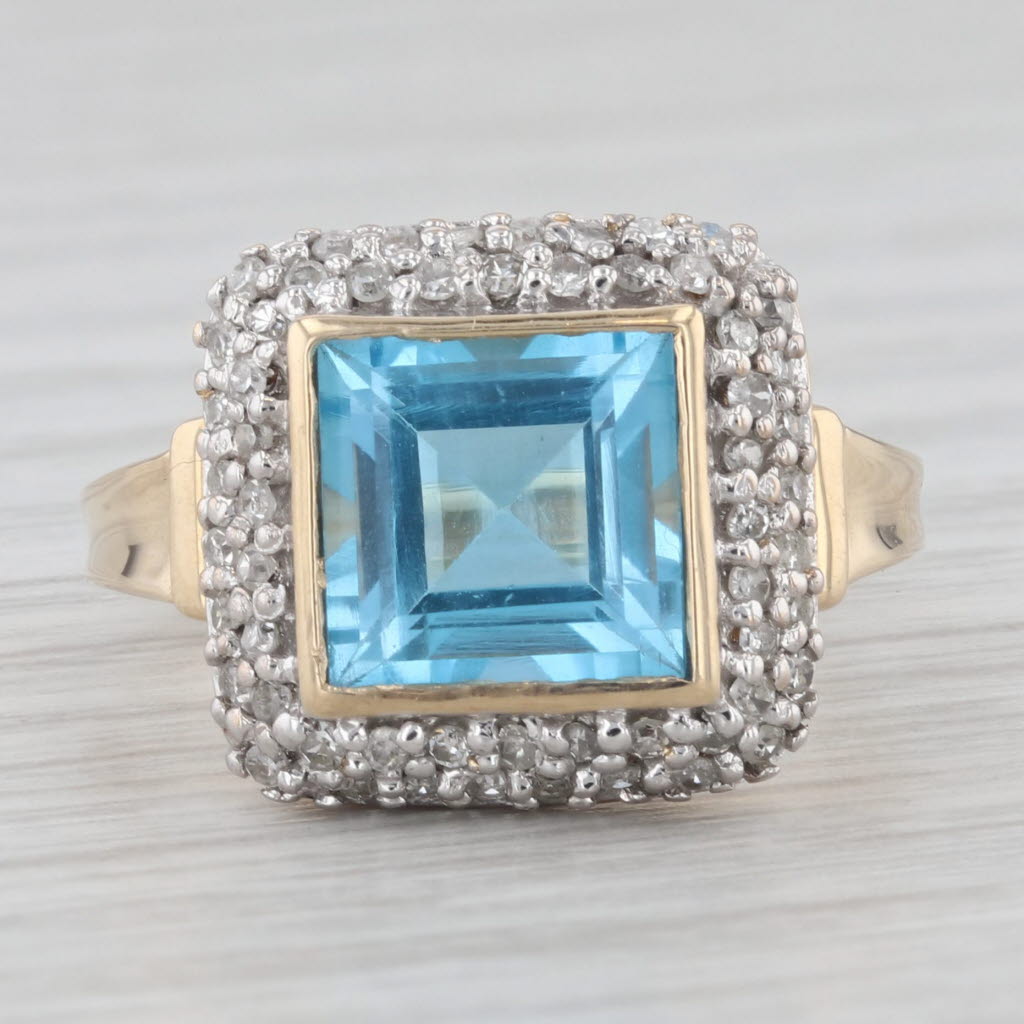 Light Gray 3.50ctw Blue Topaz Diamond Halo Ring 14k Yellow Gold Size 7.25