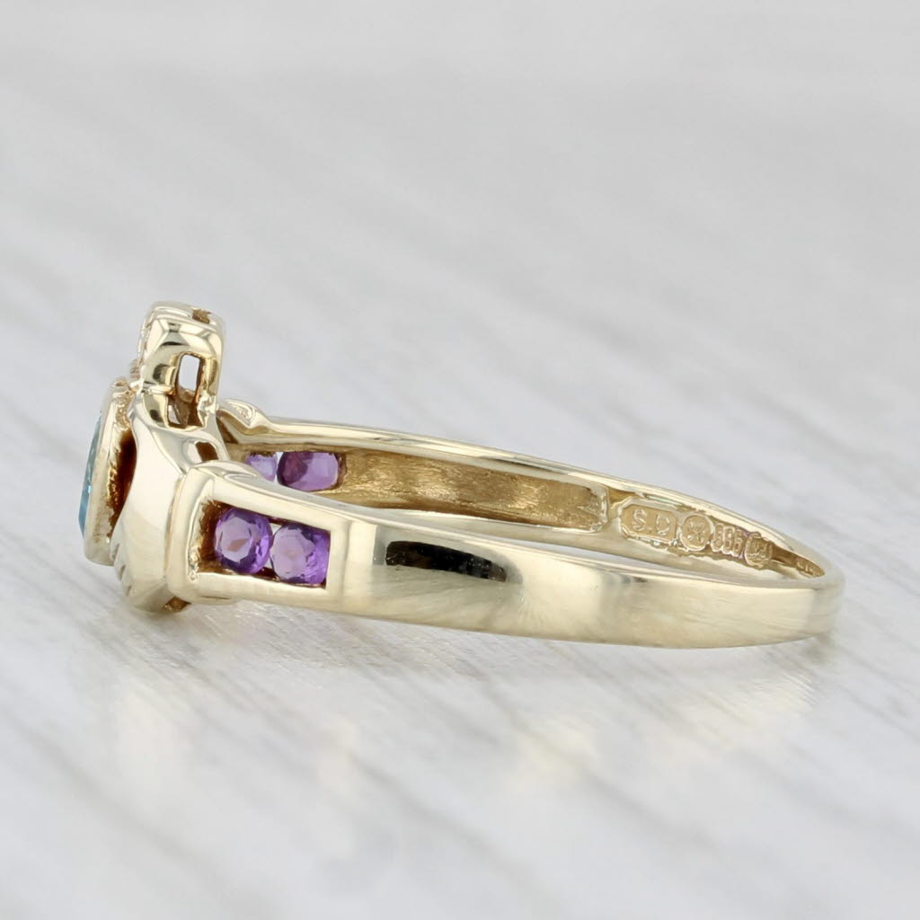 Light Gray 0.39ctw Blue Topaz Amethyst Claddaugh Ring 14k Gold Size 7.25 Made in Ireland