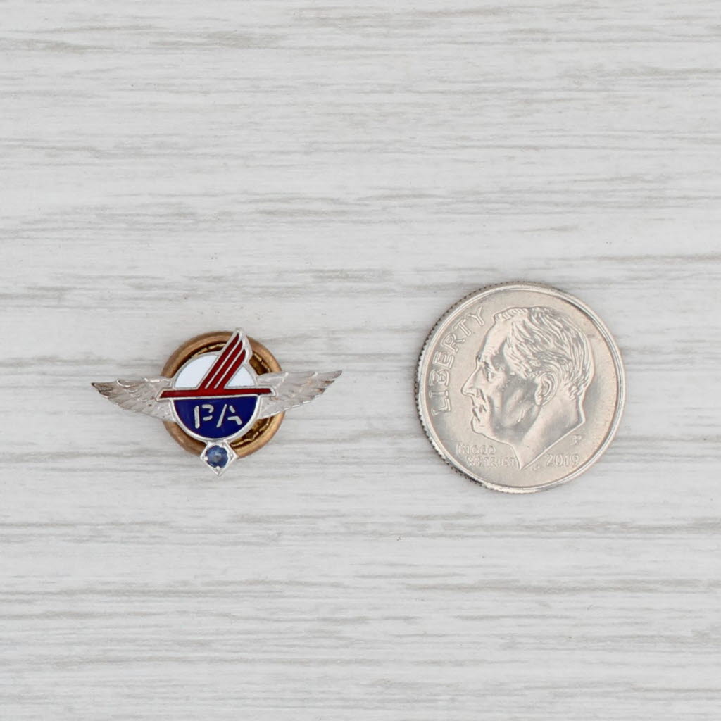 Light Gray Piedmont Airlines Pin 10k White Gold Sapphire Winged Service Lapel