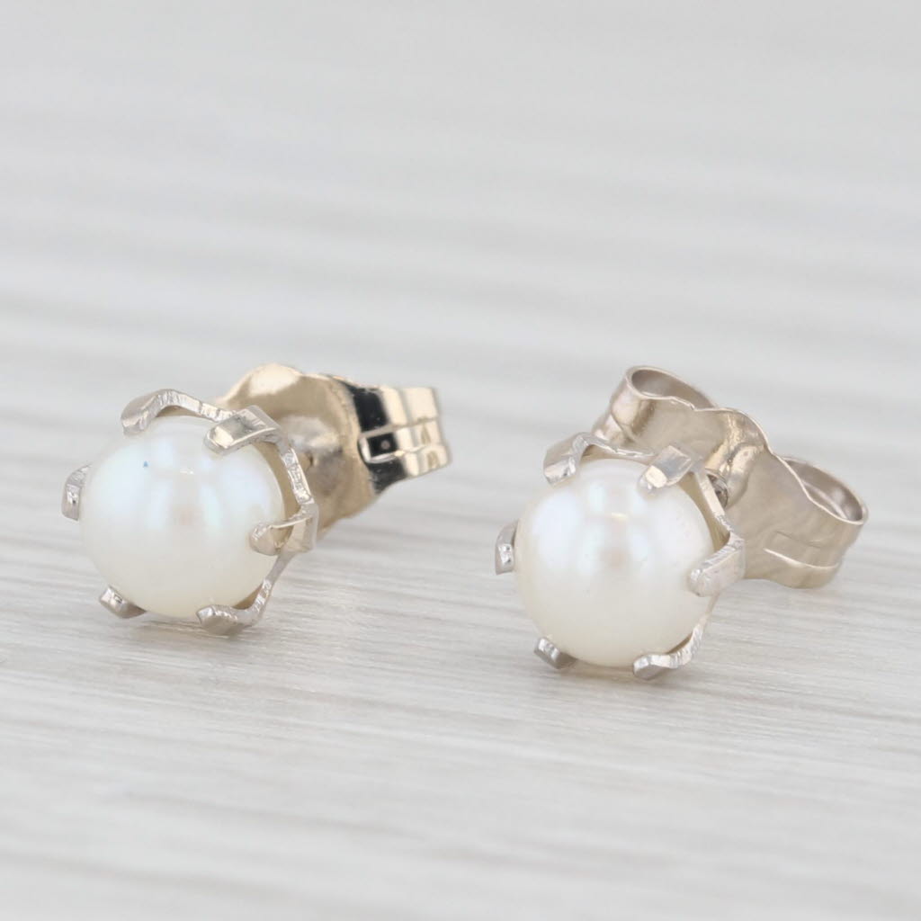 Light Gray Cultured Pearl Solitaire Stud Earrings 14k White Gold