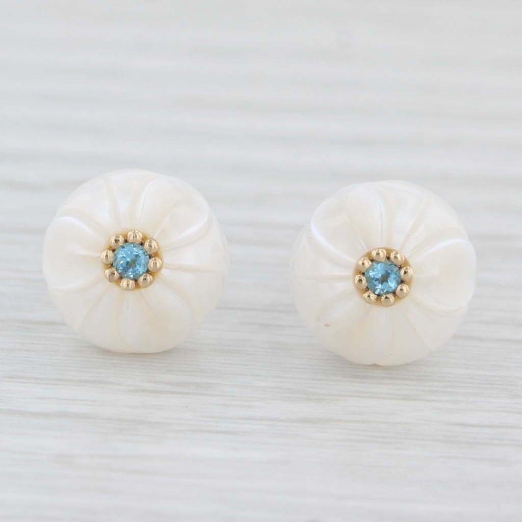 Light Gray New Cultured Pearl Morning Glory Flower Topaz Stud Earrings 14k Gold Galatea