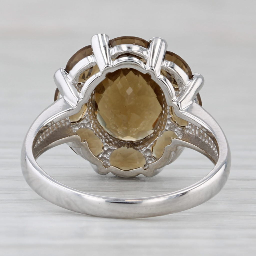 Gray 5.87ctw Brown Citrine Flower Diamond Ring 14k White Gold Cocktail Size 9.25