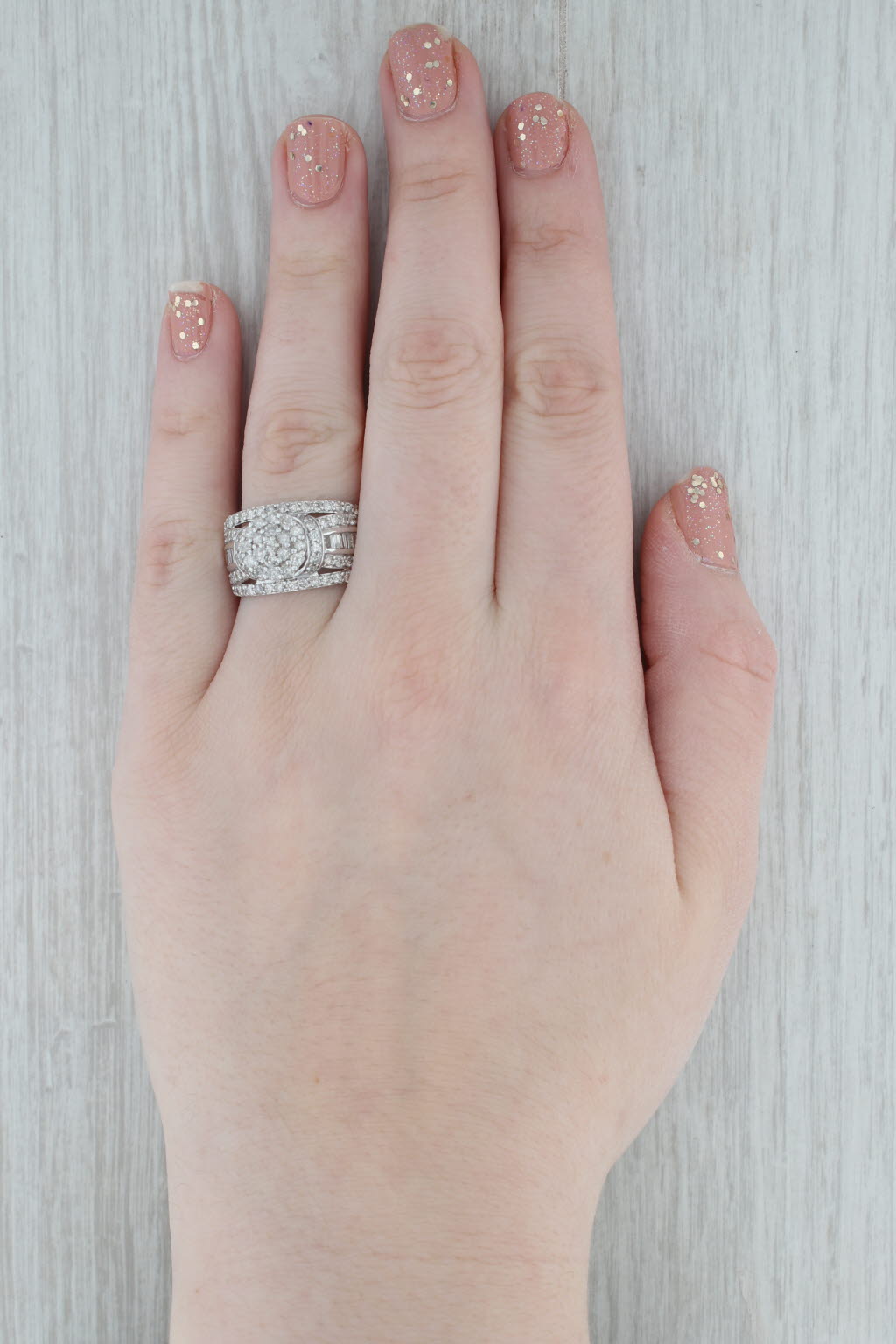 Gray 1.73ctw Diamond Cluster Halo 10k White Gold Size 9.75 Ring Cocktail