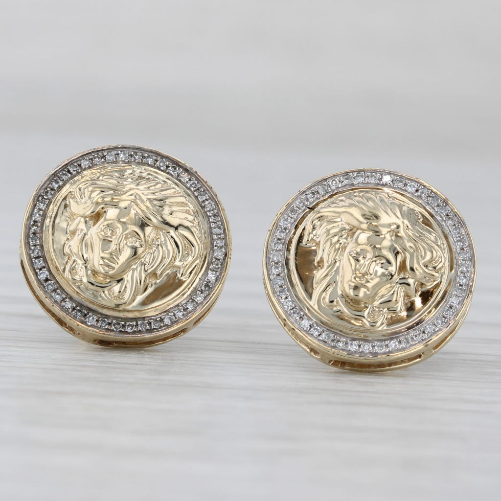 Light Gray 0.14ctw Diamond Medusa Stud Earrings 10k Yellow Gold