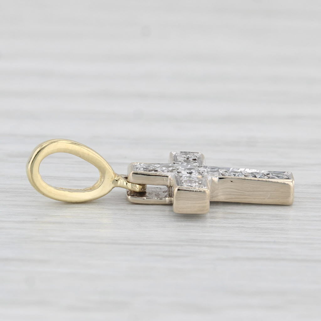 Light Gray Small 0.19ctw Diamond Cross Pendant 18k Yellow Gold Charm