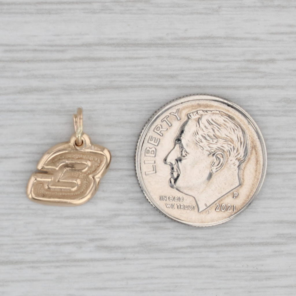 Gray Nascar Dale Earnhardt Number 3 Pendant Charm 14k Yellow Gold Racing Souvenir