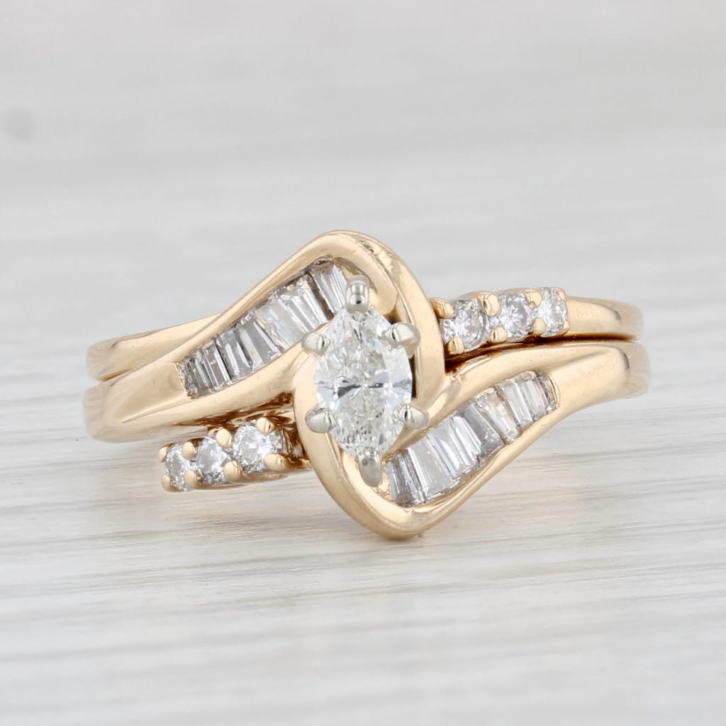 Light Gray 0.62ctw Diamond Engagement Ring Jacket Wedding Band Bridal Set 14k Gold Size 7