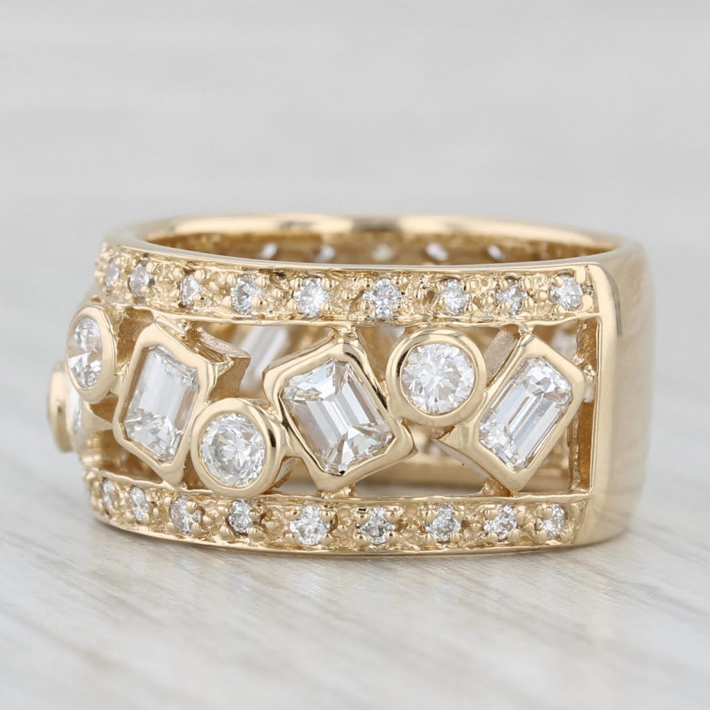 Light Gray Sonia B 3.13ctw Diamond Abstract Ring 14k Yellow Gold Size 7.75 Wide Band