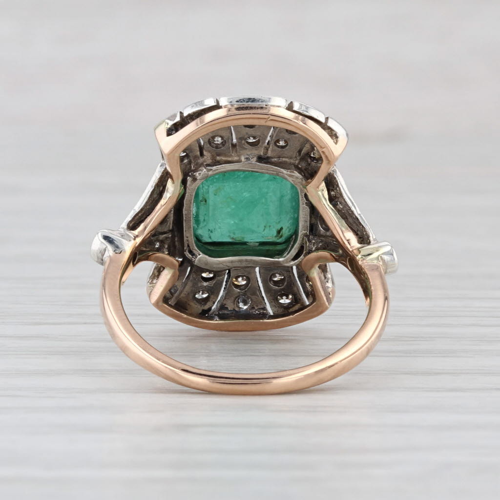 Vintage 3.53ctw Emerald Diamond Ring 14k Gold Silver Cocktail Size 9
