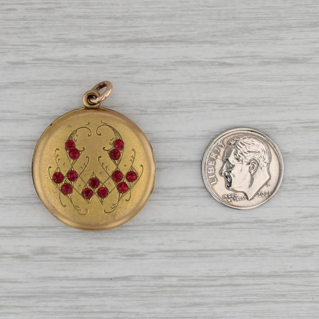 Ornate Vintage Locket Pendant Gold Filled Glass Fob Charm