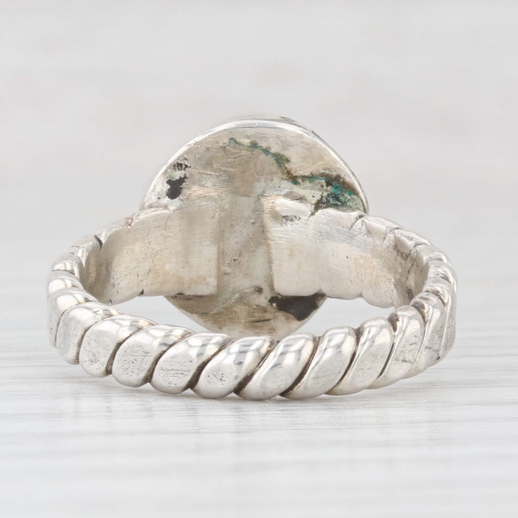 Light Gray Vintage Turquoise Round Cabochon Solitaire Ring Sterling Silver Native American
