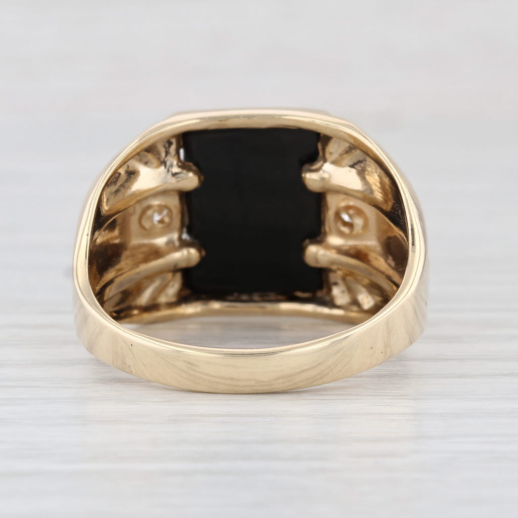 Vintage Chalcedony Cameo Diamond Signet Ring 14k Yellow Gold Size 15.25