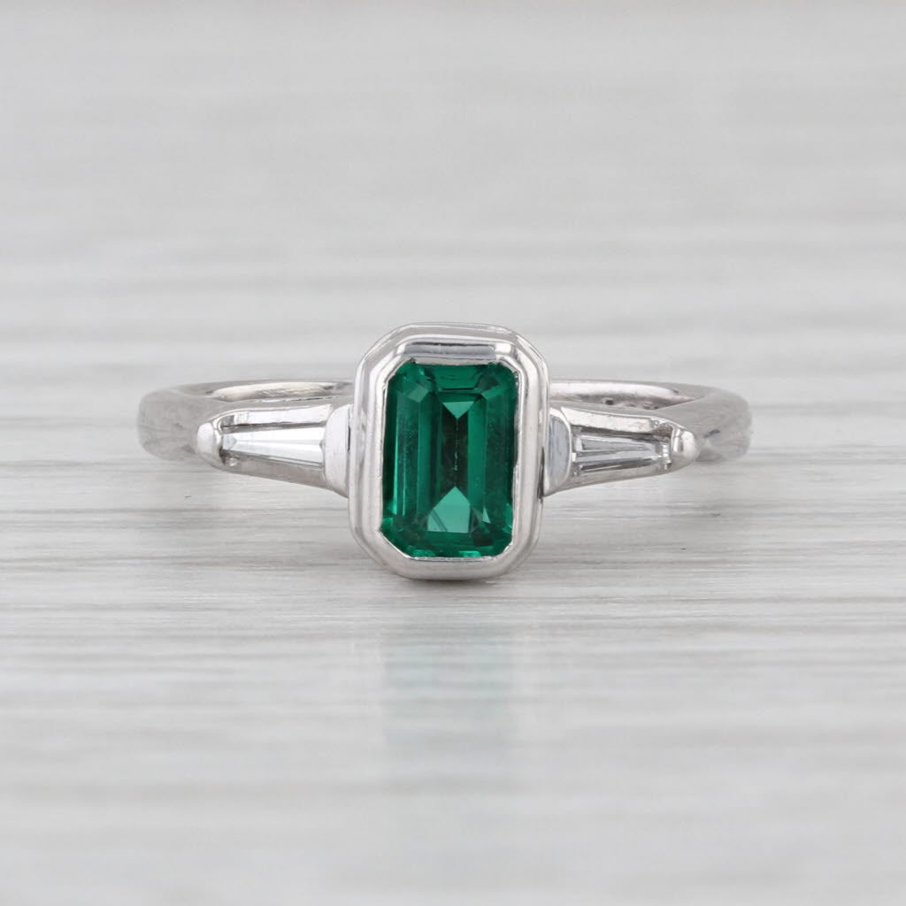 0.57ctw Emerald Diamond Ring 14k White Gold Size 3.5 Engagement