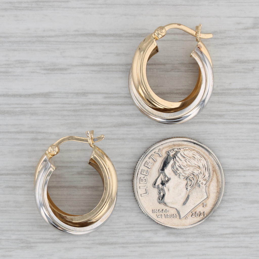 Gray 2-Toned Hoop Huggie Earrings 14k White Yellow Gold Snap Top Round Hoops