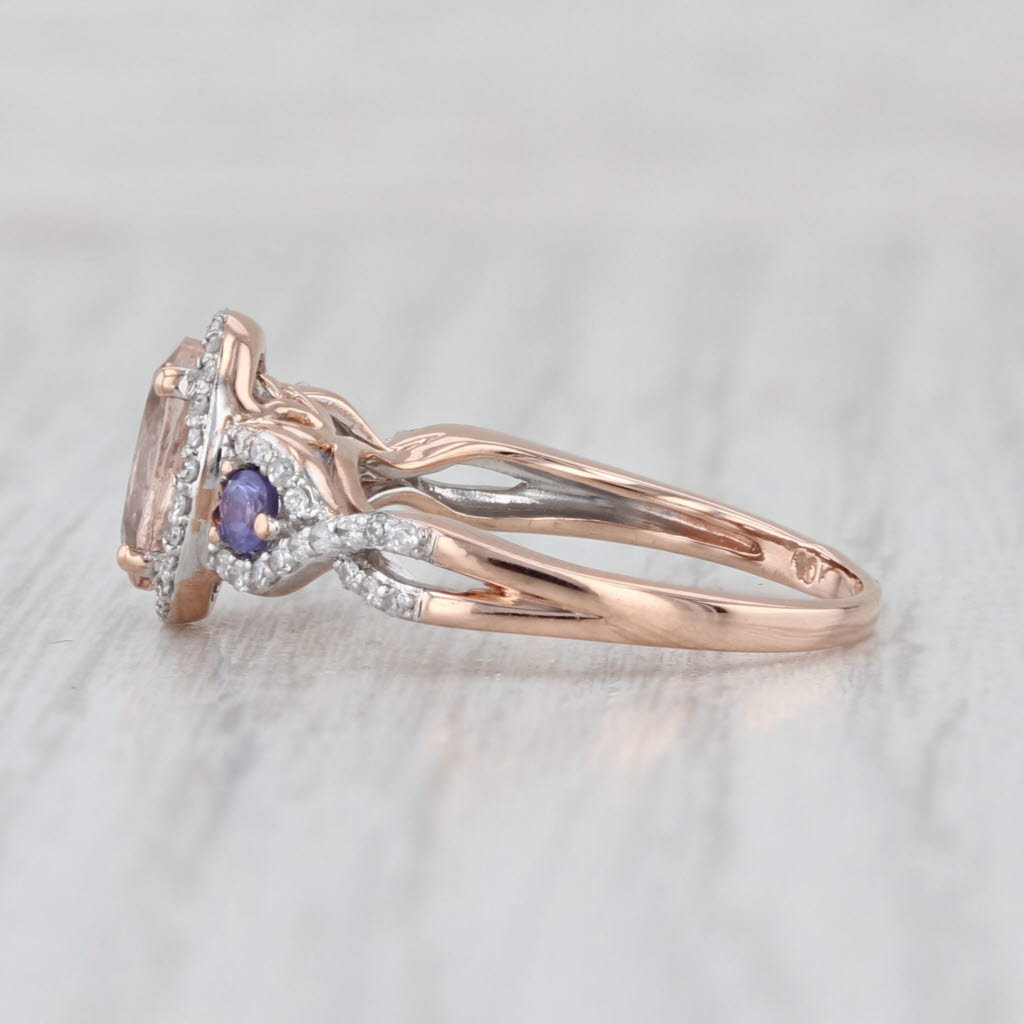 1.19ctw Morganite Diamond Halo Tanzanite Ring 10k Rose Gold Size 5 Engagement