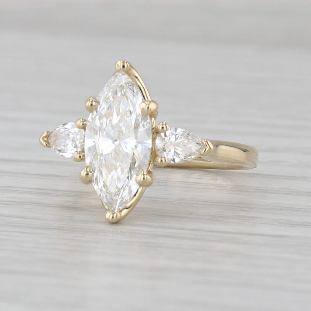 New IGI 2.46ctw Marquise Lab Created Diamond Halo Engagement Ring 14k Gold