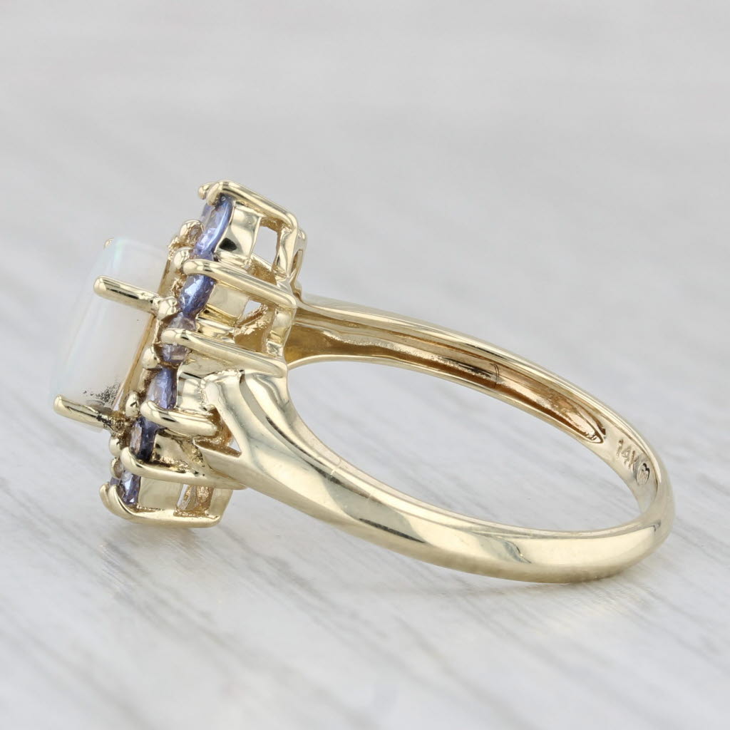 Oval Cabochon Opal Tanzanite Halo Ring 14k Yellow Gold Size 6.25