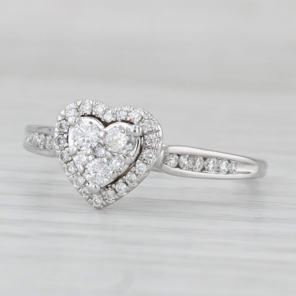 Light Gray 0.36ctw Diamond Cluster Heart Halo Ring 14k White Gold Engagement Size 10
