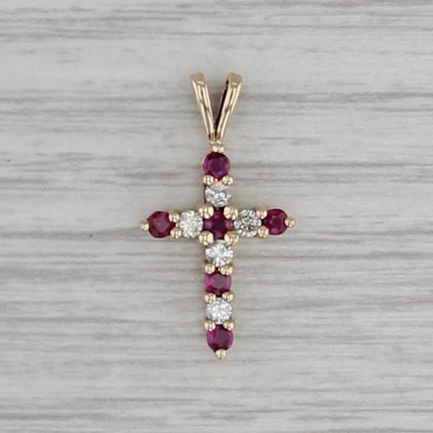 0.55ctw Ruby Diamond Cross Pendant 10k Yellow Gold