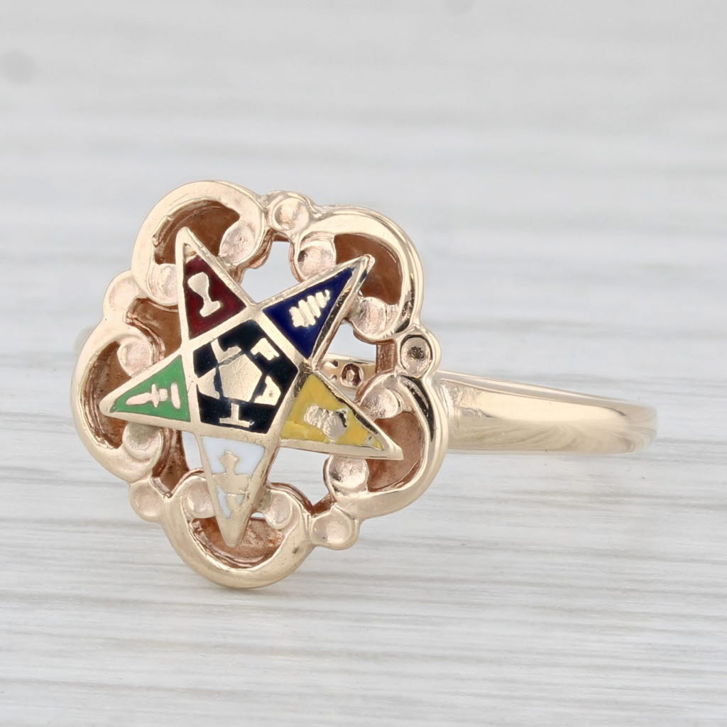 Light Gray Vintage Order Eastern Star Ring 10k Yellow Gold Size 6.5 Masonic Women PSCo
