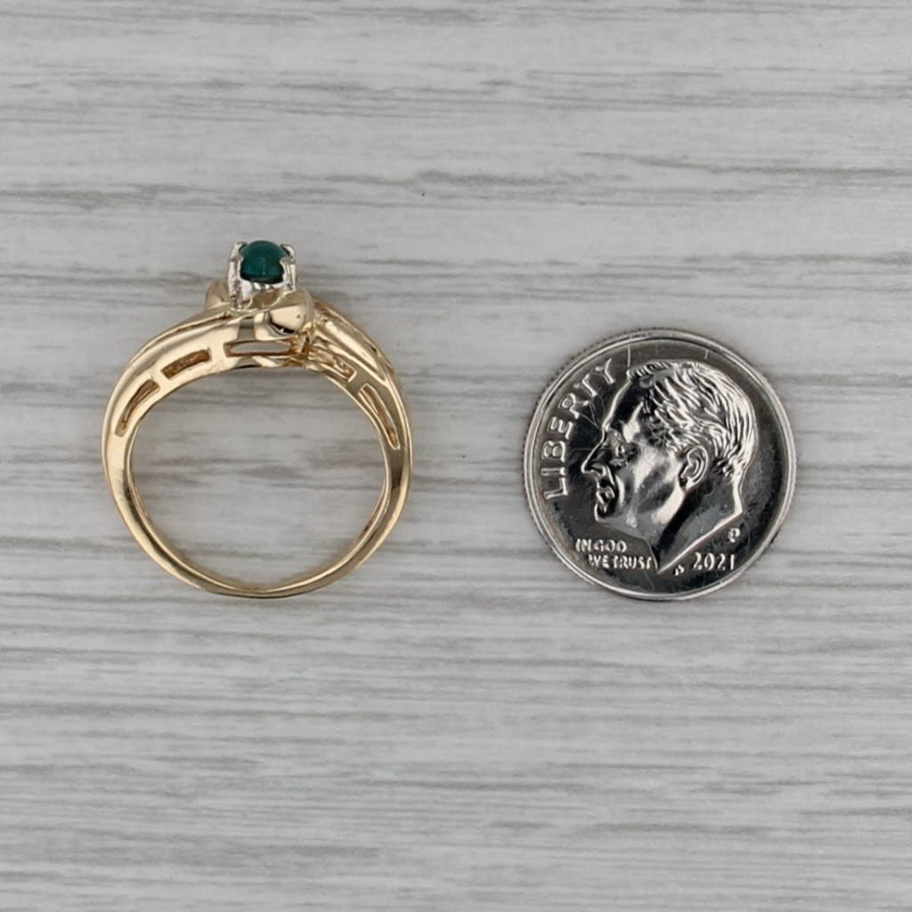 Emerald Cabochon Diamond Bypass Ring 14k Yellow Gold Size 5