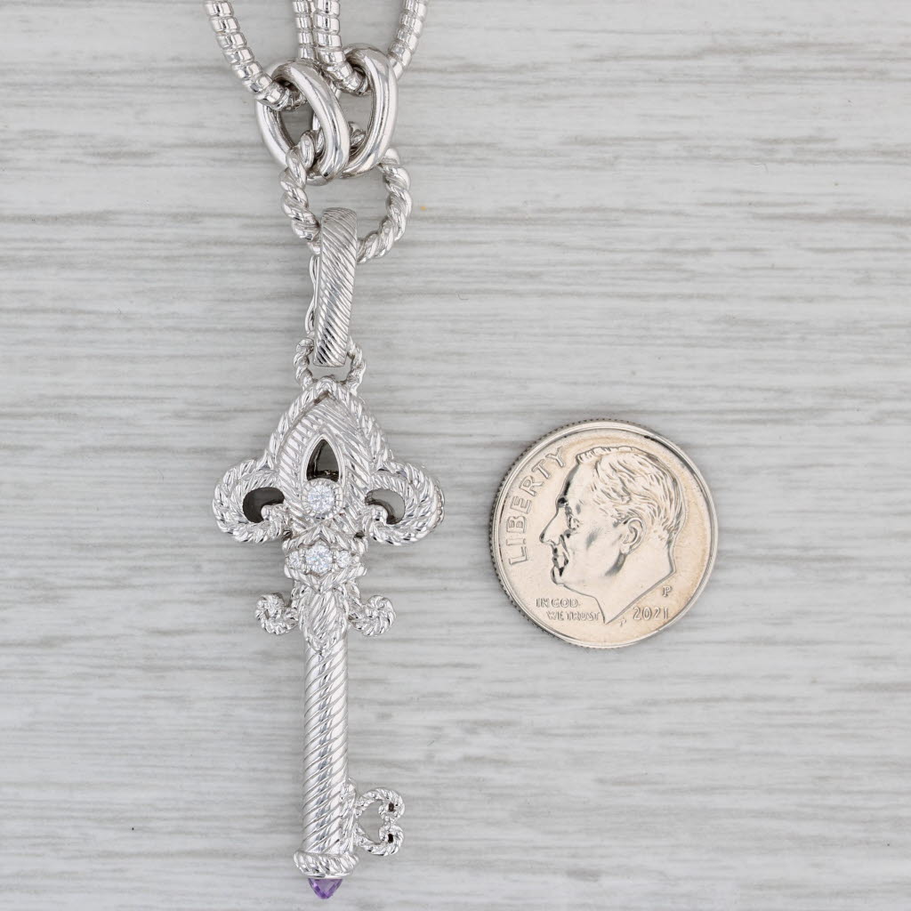 Gray Pink Cubic Zirconia Key Pendant Necklace Sterling Silver Judith Ripka 17.5"
