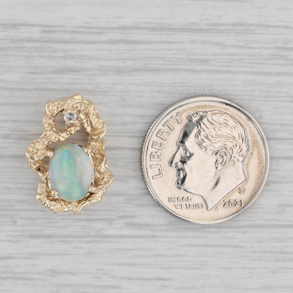 Gray Vintage Opal Diamond Pendant 14k Yellow Gold Ornate Abstract