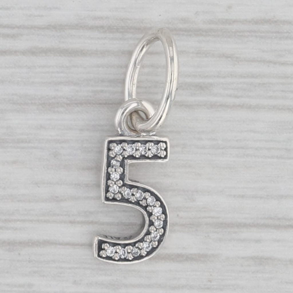 Gray New Authentic Pandora Number 5 Dangle Charm 791343CZ Clear CZ Pendant Silver
